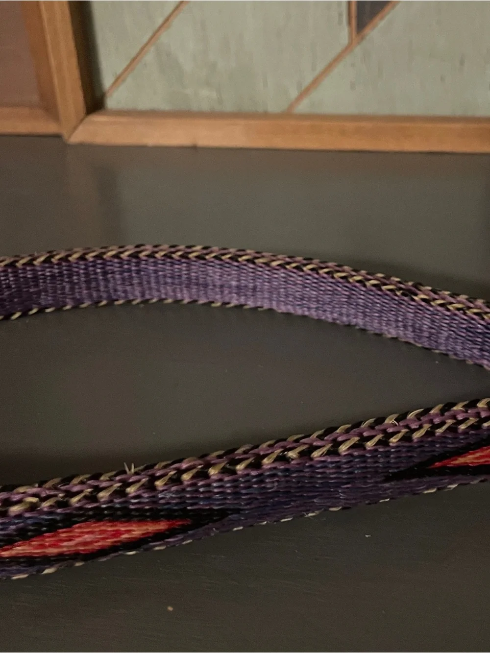 Vintage Hitched Horsehair Belt Purple Vibrant Diamond Pattern Tooled Leather 36